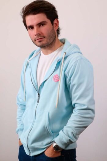 Be-Sky Blue Zip Hoodie hombre