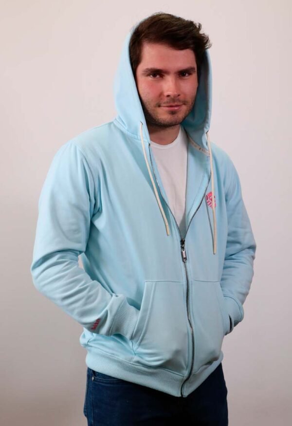 Be-Sky Blue Zip Hoodie hombre con capota