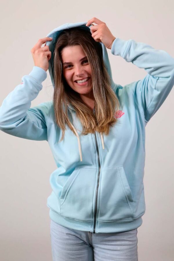 Be-Sky Blue Zip Hoodie mujer con capota