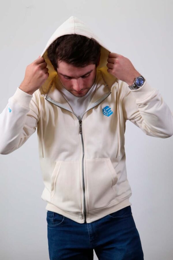 Be-Ivory White Zip Hoodie hombre capota